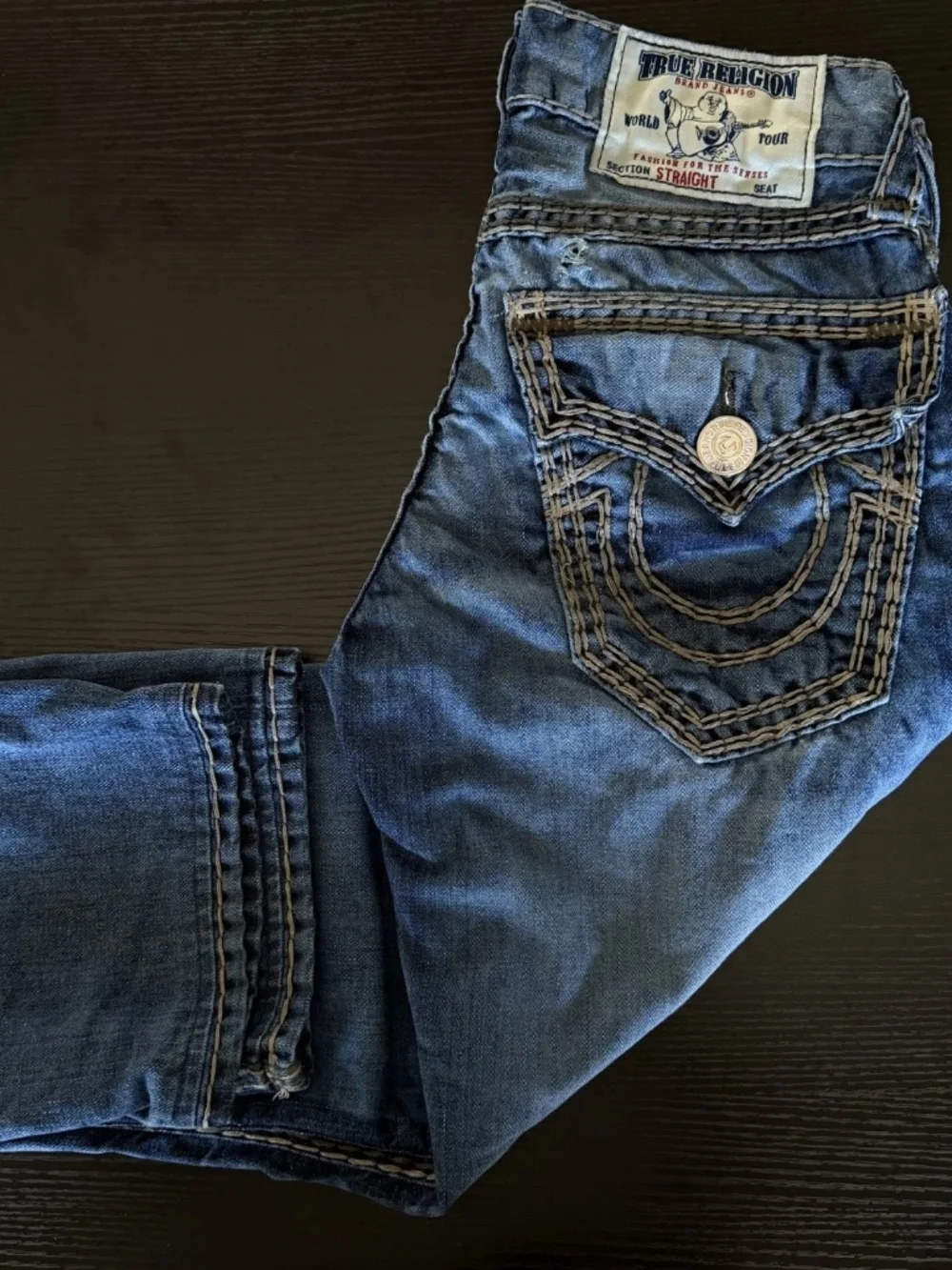 Vtg True Religion Ricky Straight Flap Super QT ThickStitch Mens Jeans 29x27 Hemd